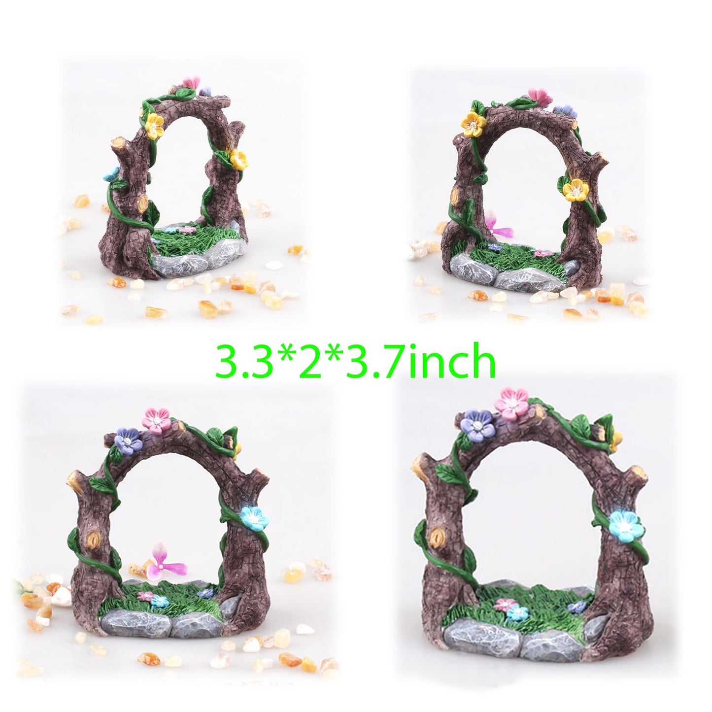 Kai Dream Miniature Fairy Garden Accessories Set, 3 Piece Resin Decorative Landscape Kit with Arch, Bridge and Slide, Floral Garden Ornaments