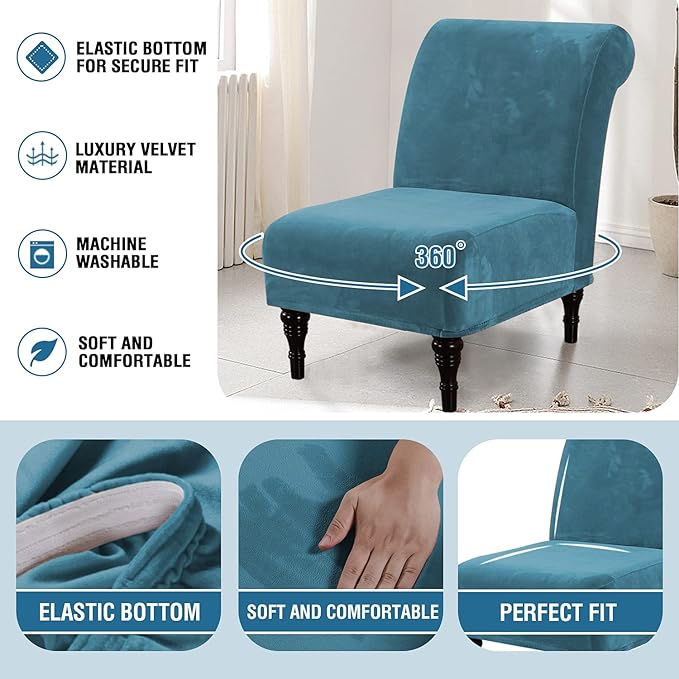 H.VERSAILTEX Armless Accent Chair Covers Thick Velvet Armless Chair Slipcovers
