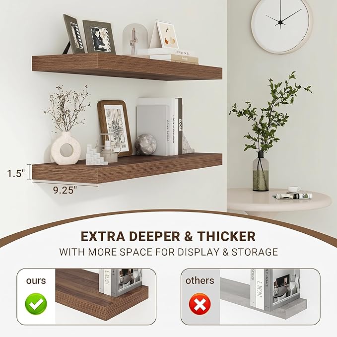 Acovy 72 Inch Floating Shelves, 3D Textured Wood Grain, Wooden Shelves