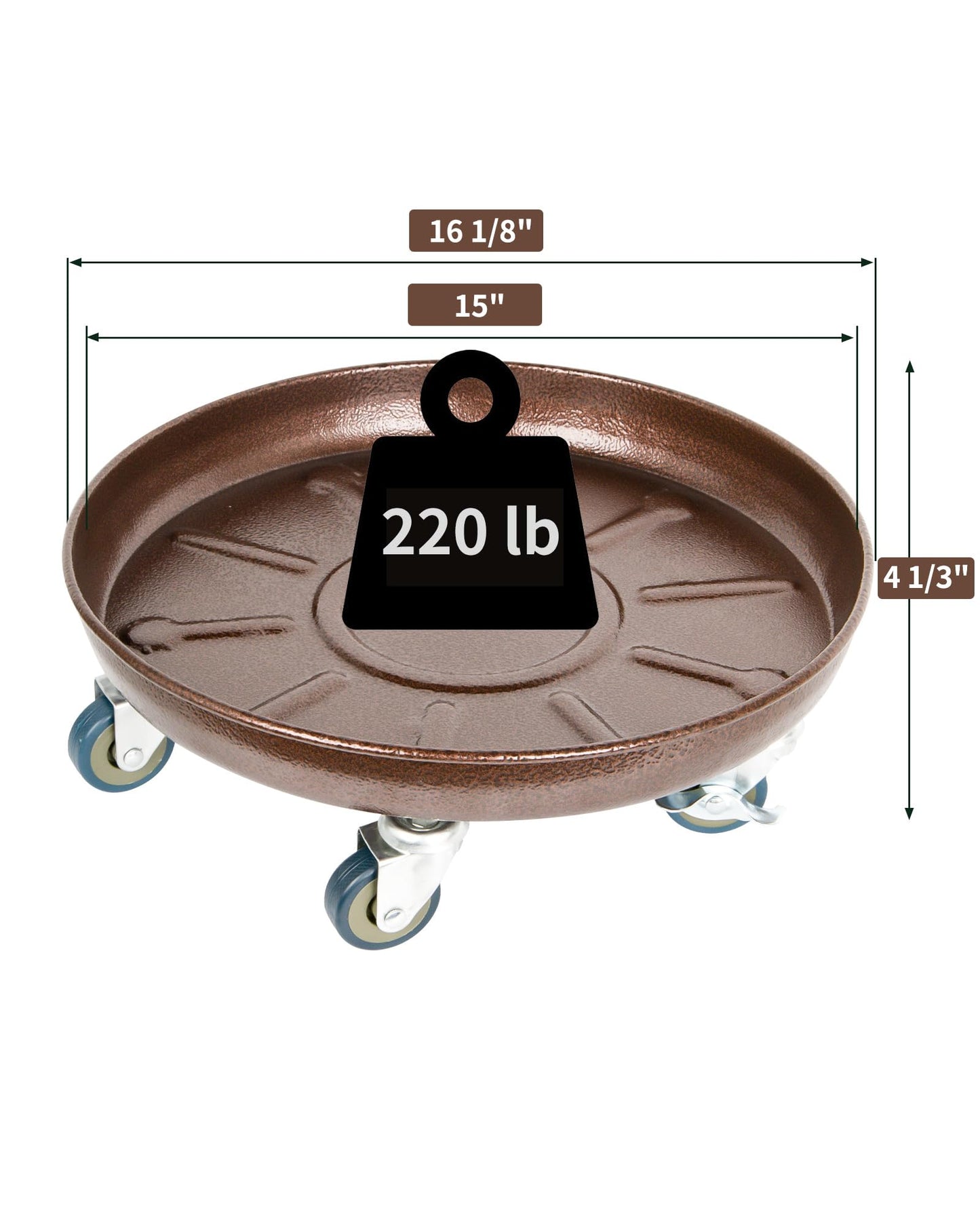 Tadpolebaby Heavy Duty Plant Caddy with Solid Rubber Wheels, Lockable, Increased Load Capacity, One-Minute Installation, Suitable for Indoor, Outdoor, Patio, Garden Settings, 16 Inches 3PACK, Brown