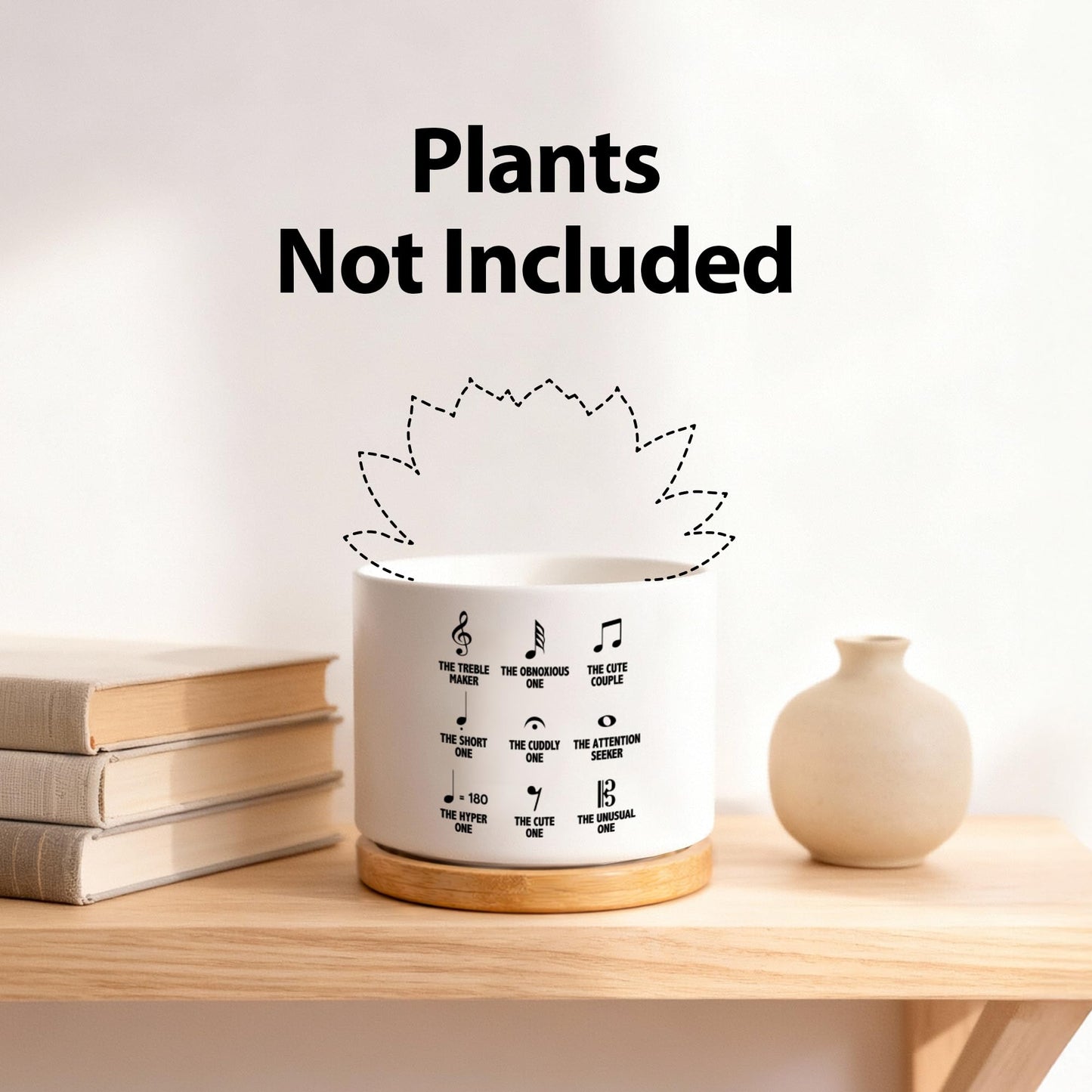 Loovelo Musical Notes Symbol Definition Musicians Gifts Music Teacher Gifts Pianist Choir Director Ceramic Succulent Plant Pot with Bamboo Tray Round Plant Lover Home Decor 3.5 Inch White (No Plants)