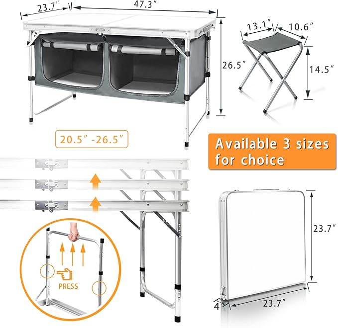 CampLand Outdoor Folding Table Aluminum Lightweight Height Adjustable