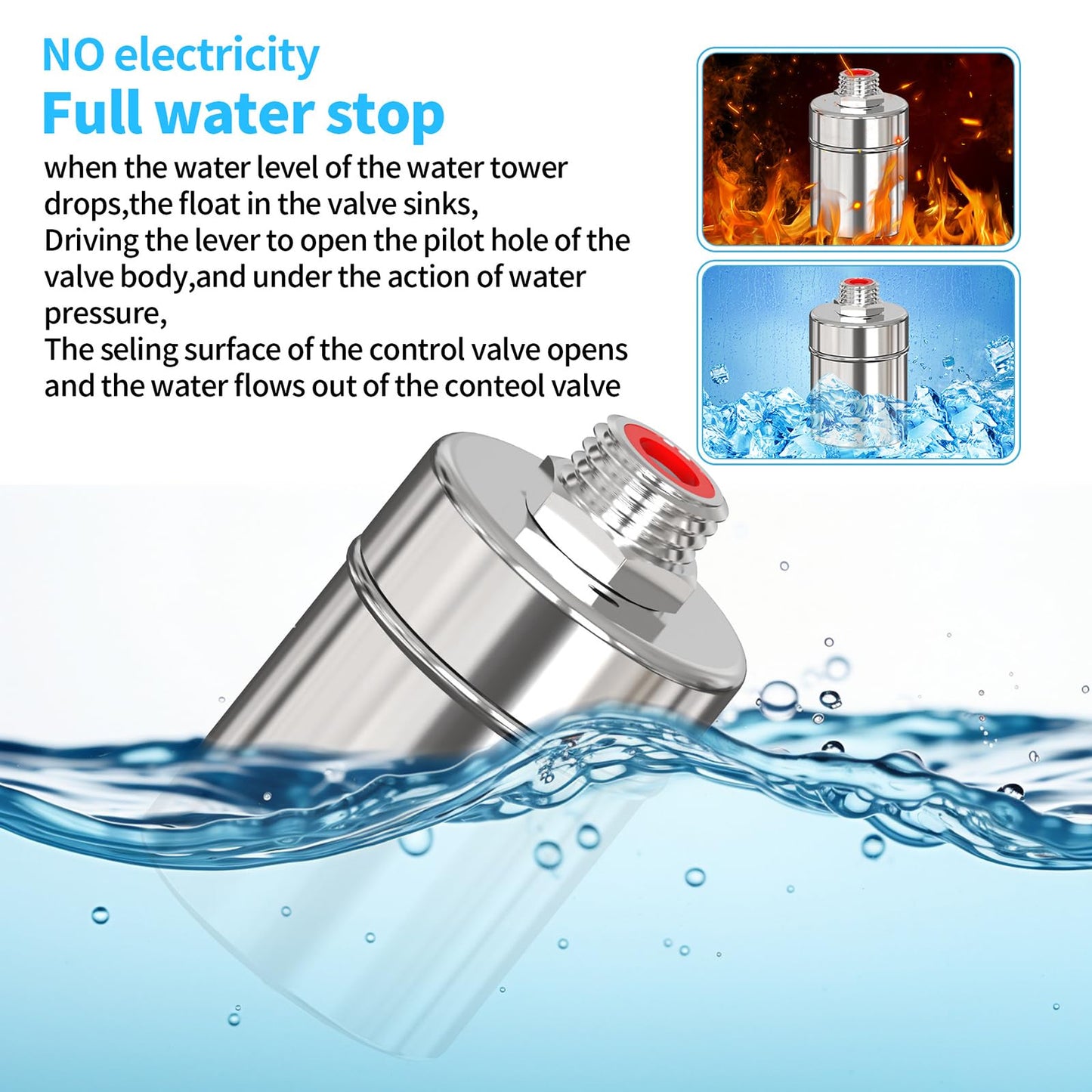 304 Stainless Steel Float Valve for Water Tank – Automatic Water Level Control, 1/2" NPT Thread, No Electricity Needed, Full Water Shutoff for Livestock Troughs, Pools, and Stock Tanks