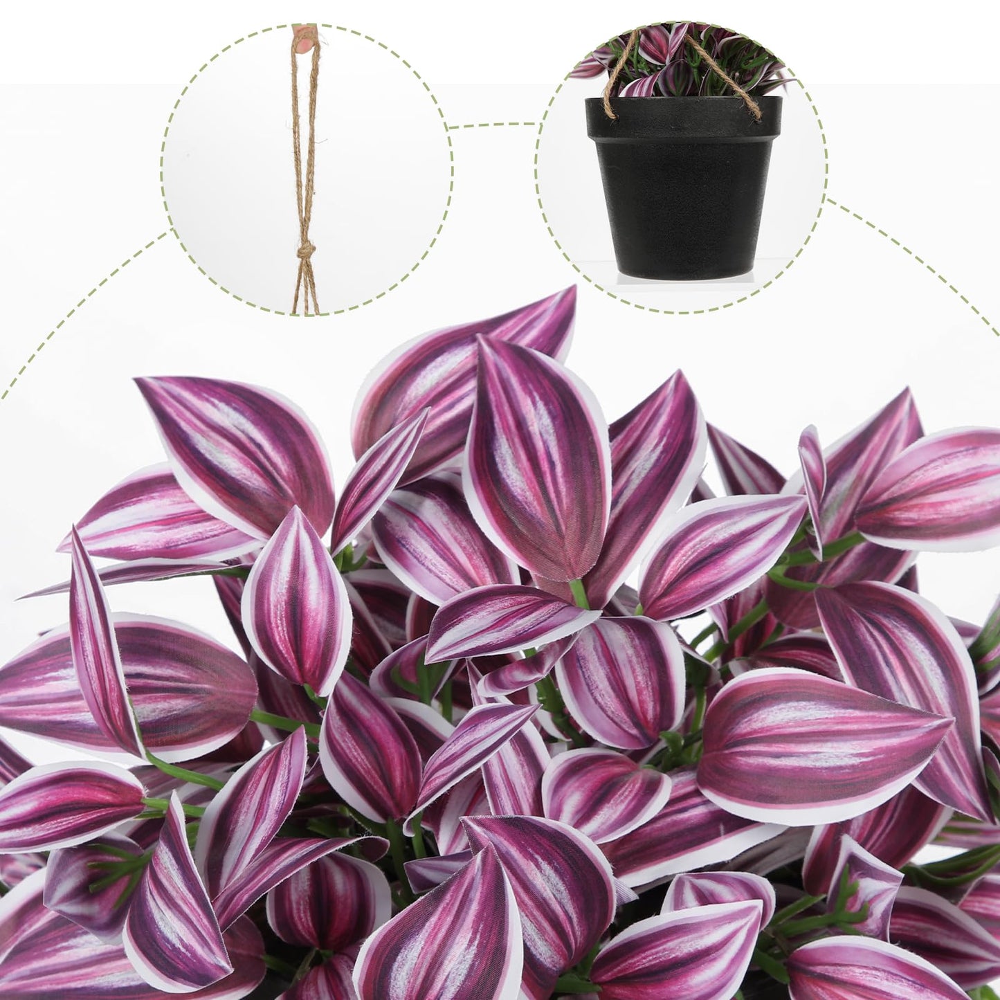 Briful Fake Hanging Plants 17.7" Faux Watermelon Peperomia Silk Plants with Black Pot Artificial Hanging Greenery for Home Garden Balcony Front Porch Outdoor Decor