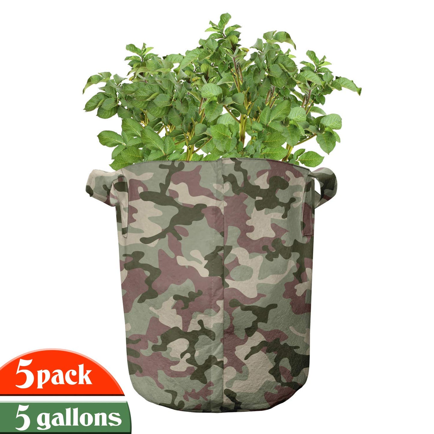 Ambesonne Ethnic Grow Bags 5-Pack, Boho Colorful Spring Garden, Heavyduty Fabric Pots with Handles for Plants, Navy Pink