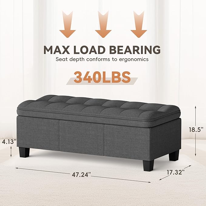 YESHOMY 47 Inches Ottoman with Storage, Storage Bench with Legs, Ottomans