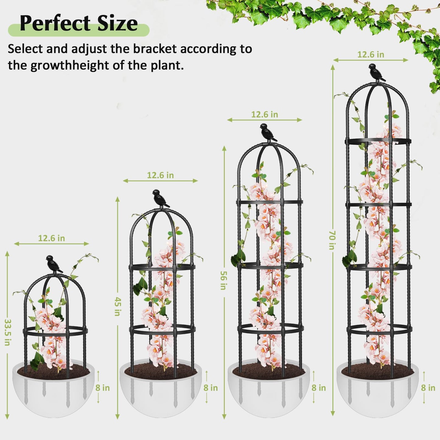 Obelisk Trellis for Climbing Plants Outdoor, 6.2 FT Plant Support for Tomato, Rose, Flowers, Grape, Pea, Cucumber, Rustproof Plastic Coated Metal Plant Tower for Potted Plants - 1PC Garden Trellis