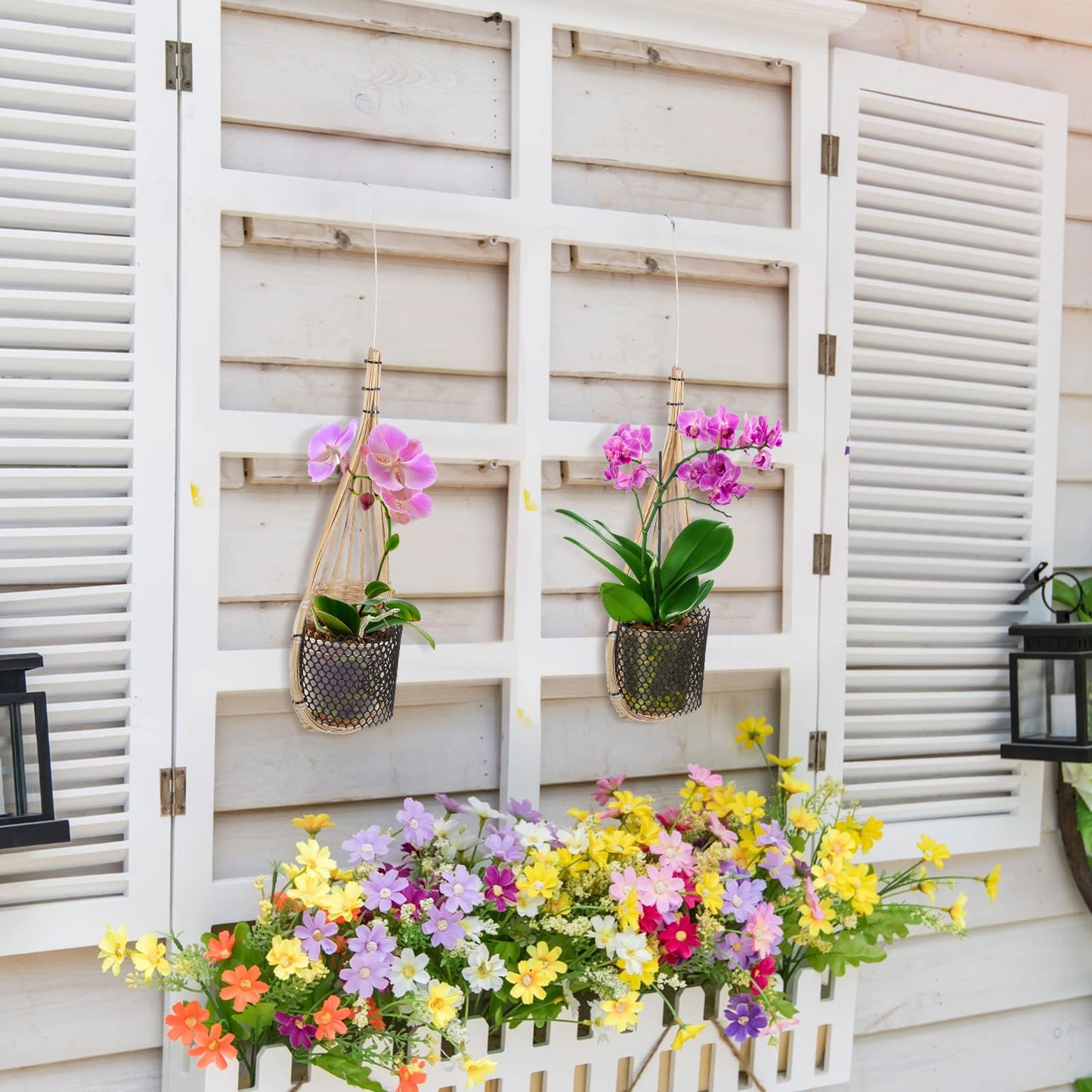 Weysat 10 Pack Hanging Orchid Planter Thai Bamboo Woven 4 Inch Bird Nest Style Orchid Hanging Basket Bamboo Flower Basket with Metal Hook for Trellis Gazebo Indoor Outdoor Wall Small Flower Planter