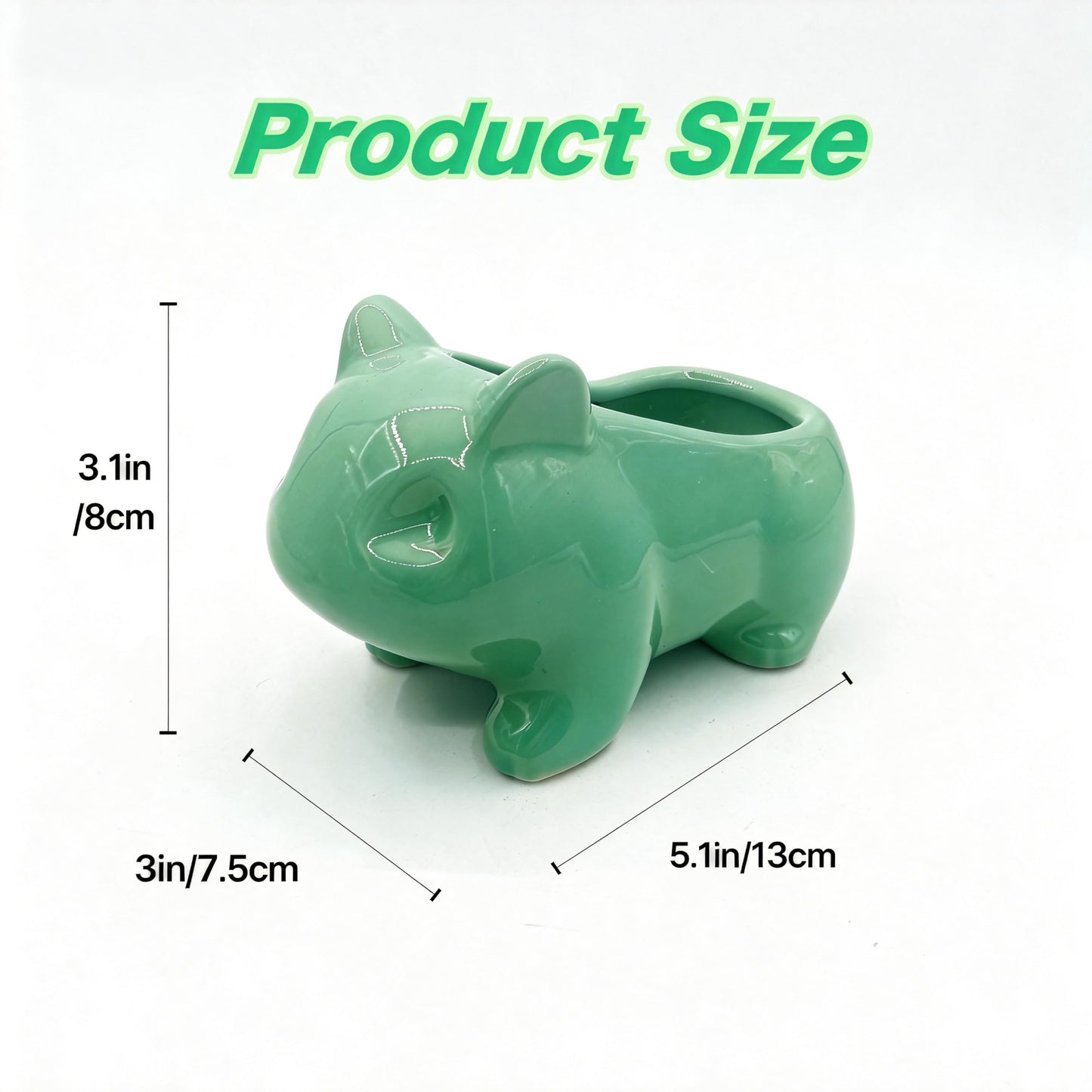 Pinsjar Cartoon Ceramic Flowerpot Glazed Pottery Succulent Pot Cute Planter Ceramic Art Vase Animal Shaped Green with Hole
