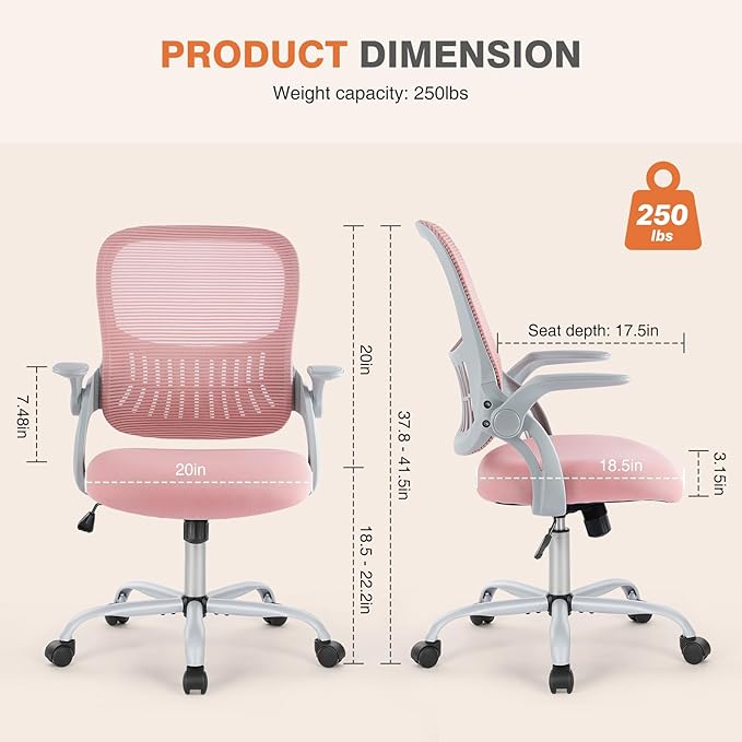 Sweetcrispy Home Office Computer Desk Chair, Ergonomic Mid-Back Mesh Rolling