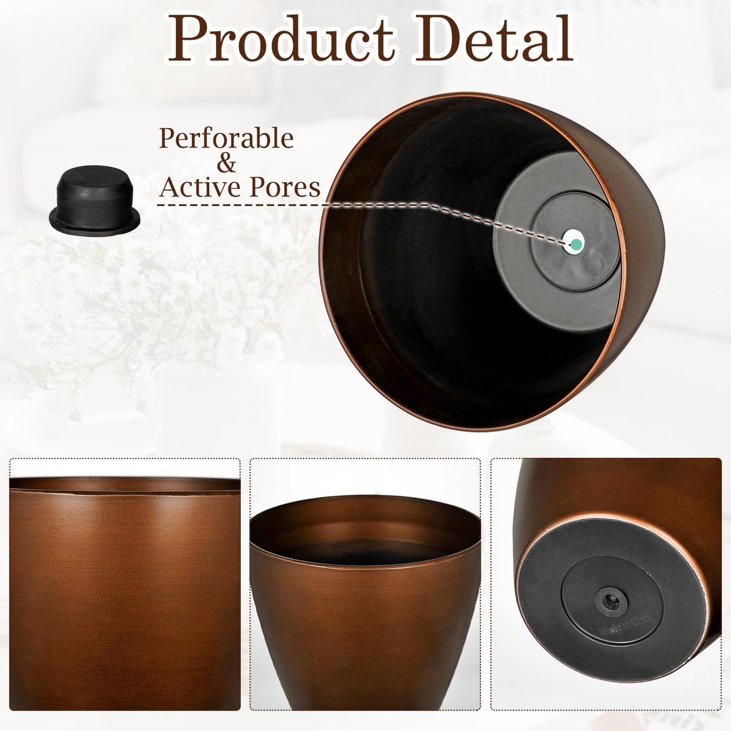 Hollyone Set of 2 Outdoor Planter 8 inch Plant Pot Gradient Plastic Pots for Plants Planters for Outdoor Indoor Plants with Drainage Hole Round Plant Pot Flower Pots Garden Decorations Brown