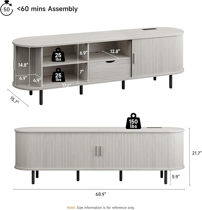 ONBRILL 69" TV Stand with Power Outlet