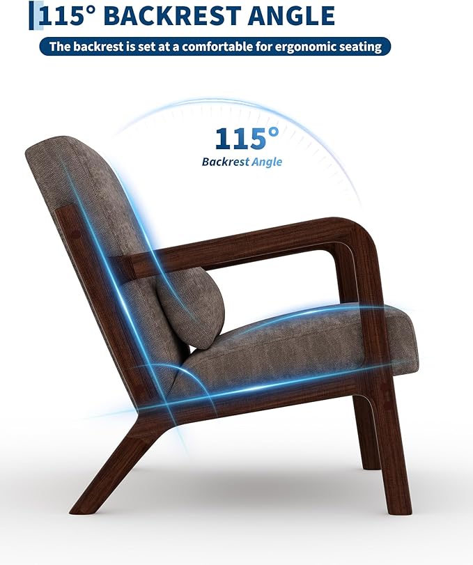 Garvee Mid-Century Modern Accent Chair, Chenille Upholstery, Solid Wood Armchair