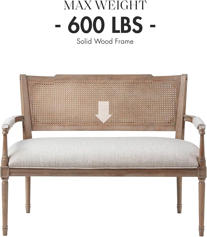 Madison Park Willshire Natural Rattan Settee, Upholstered Seat