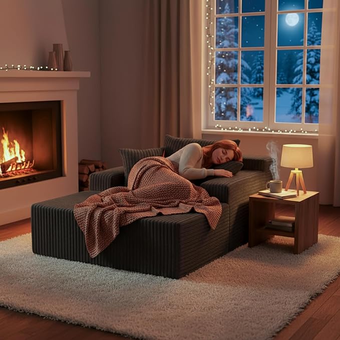 Sytopia Chaise Lounge with Armrests, Oversized Sofa Bed with 3 Pillows