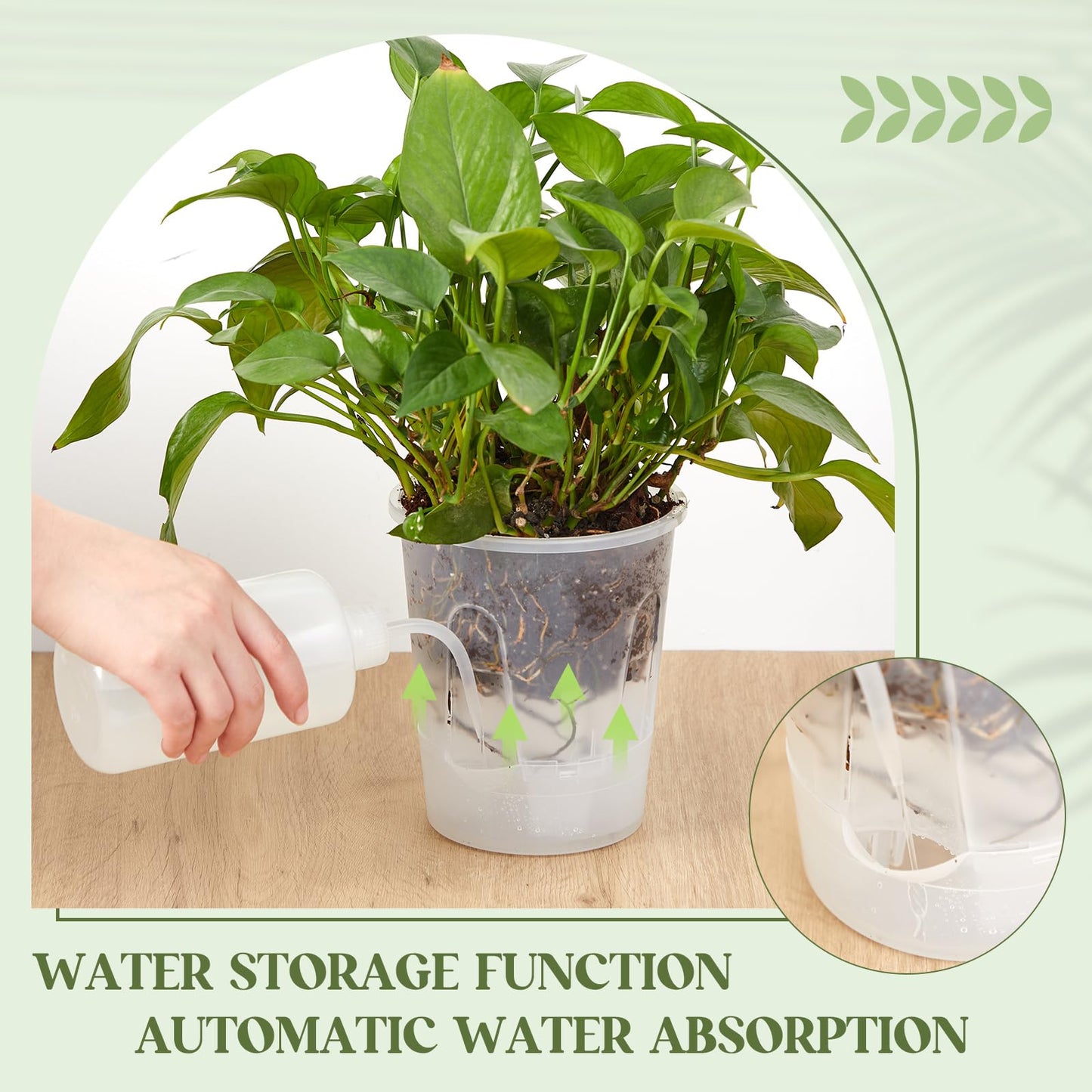 Wonderjune 6 Pcs Self Watering Plant Pots, 4.72''/ 5.91''/ 7.09'' Nursery Pots with Deep Reservoir & High Drainage Holes for Outdoor Plants and Flowers, Bare Root Planter(Clear)