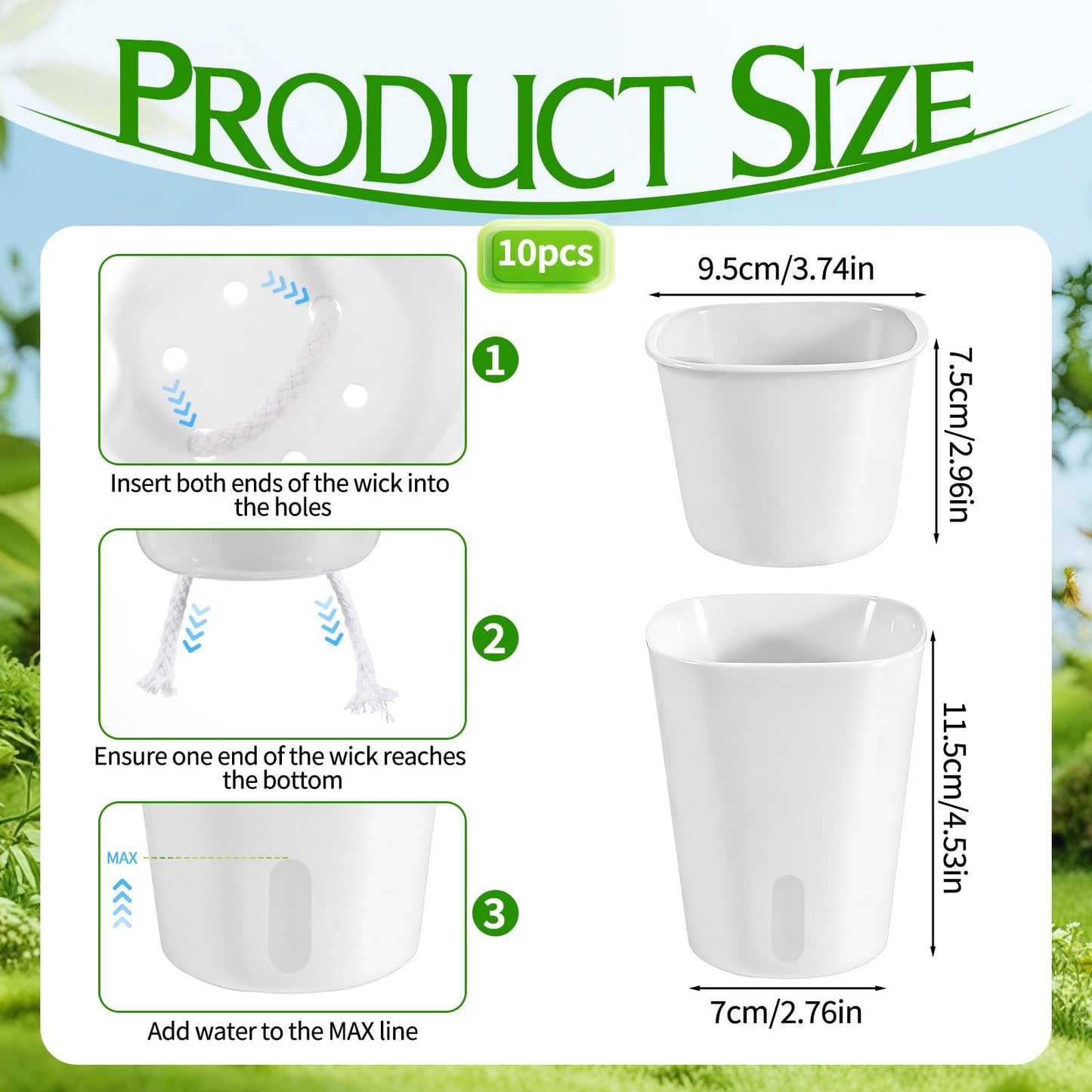 AOZUO 10 Sets 4" Self Watering Pots for Indoor Plants, Plastic Self Watering Planter Pots with Visual Water Level Clear Inner Cup and Multiple Vents for House Plants, Flowers, African Violets
