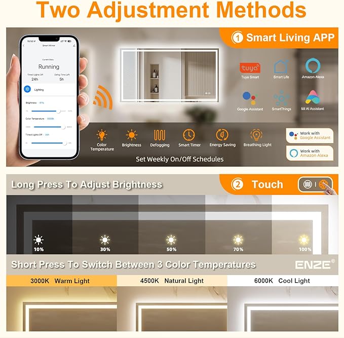 ENZE 28"x 48" Smart Lighted Bathroom Mirror