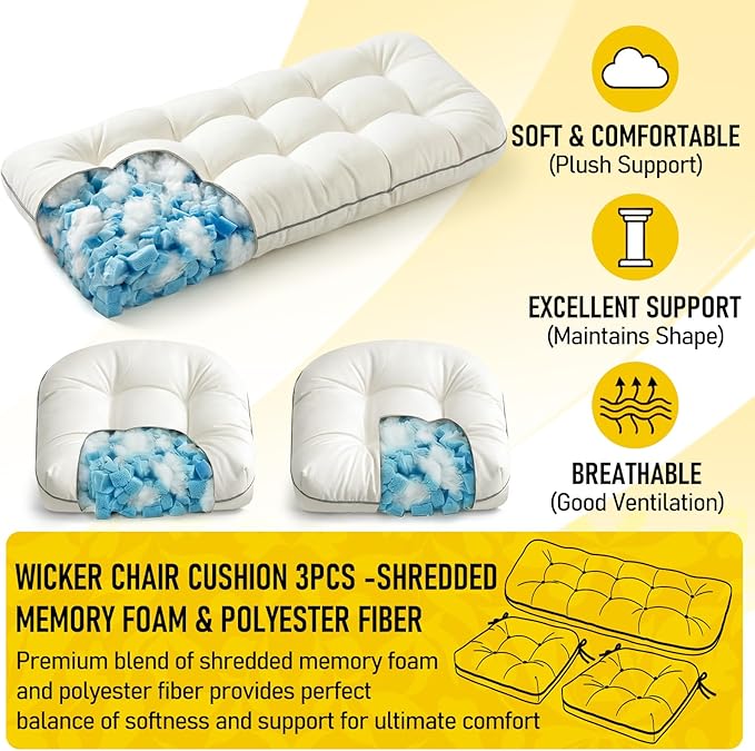 1 MIDDLE ONE Wicker Chair Cushions 3 Pieces Set