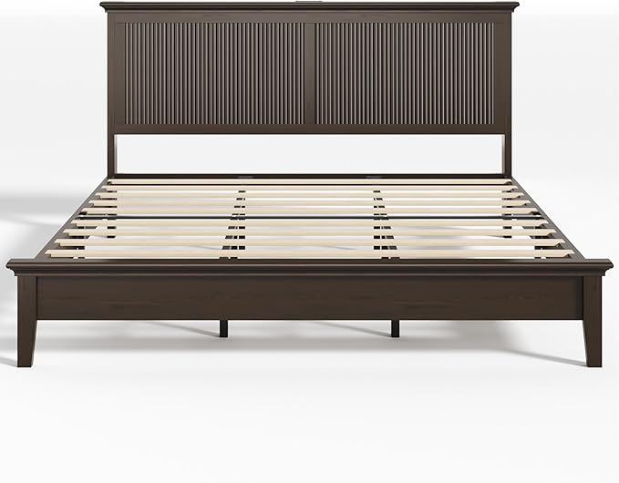 Lifezone King Bed Frame with Headboard, Solid Wood Bed Frame King Size with