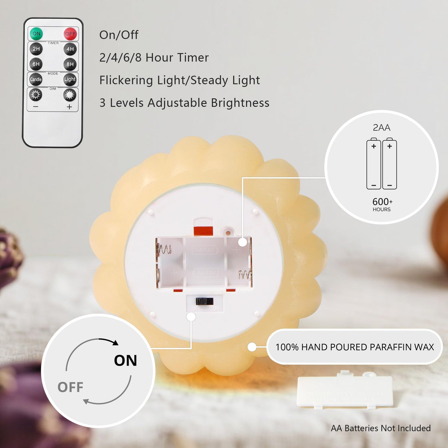 Velsyn Fall Decorations for Home, Flickering Flameless Wax Pumpkin LED Candle with Timer Remote Control, Thanksgiving Gifts, Autumn Farmhouse Rustic Harvest Decor for Tiered Tray Table Indoor (White)