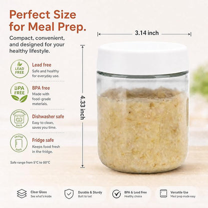 EONJOE 4-Pack Overnight Oats Containers with Lids 16oz Glass Mason Jars Meal Prep Salad Food Cereal Snacks Pudding Yogurt Storage