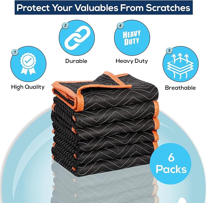 Simpli-Magic 79522 Heavy Duty Padded Moving Blankets, 72” x 80”, 6 Pack