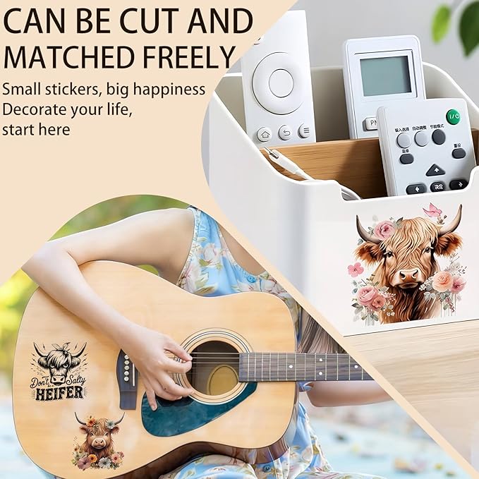 4 Sheets Rub on Transfers for Crafts, Highland Cattle Furniture Transfers for