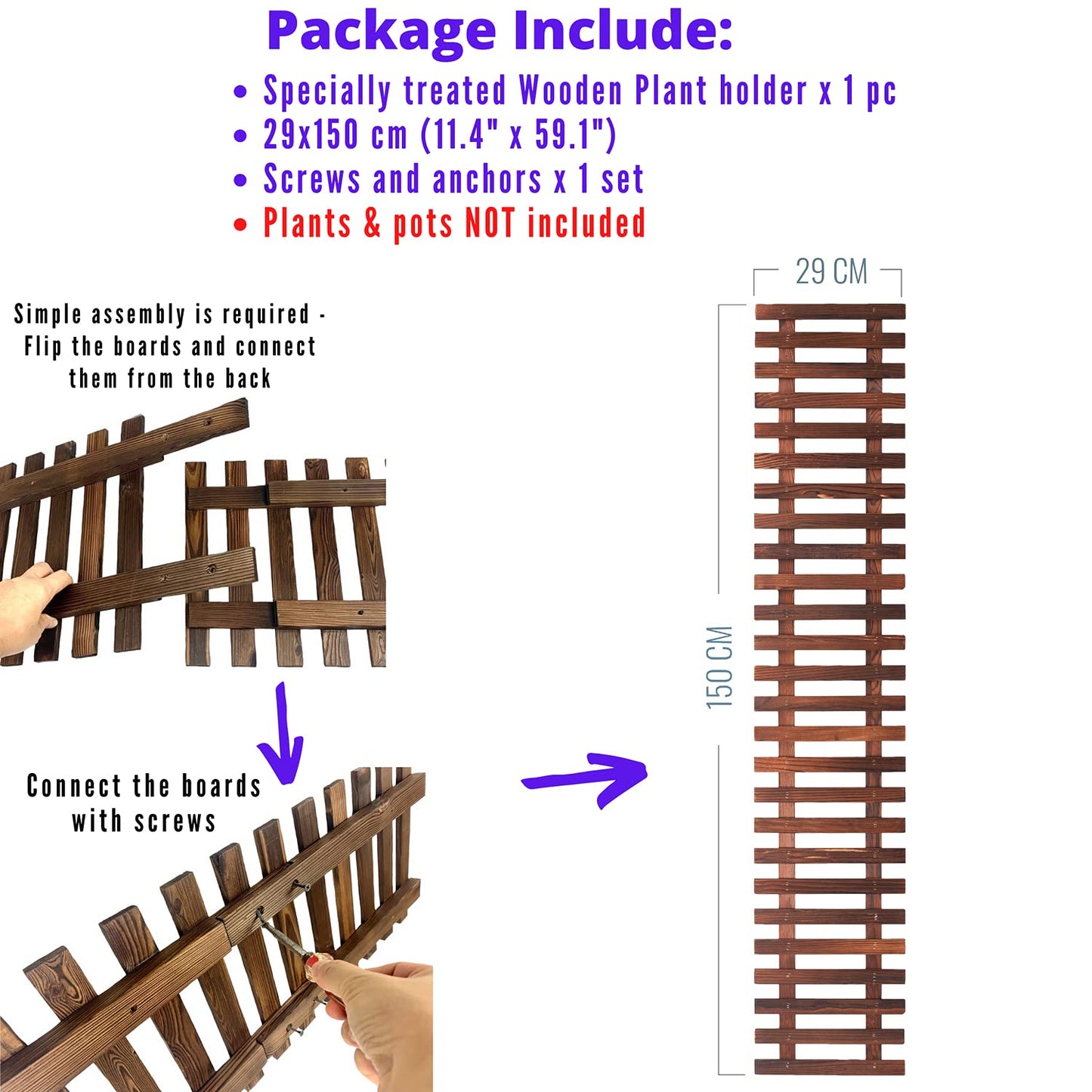 ShopLaLa Wall Planter for Climbing Plants Outdoor - Wooden Hanging Living Vertical Garden Outdoor Indoor Plant Stand Large Tall Long Ladder Vinyl Plant Hanger for Hanging Flower Pots 59" (150cm)