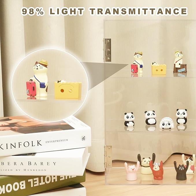 Acrylic Display Case with Lock Key, 3 Shelf Locking Countertop Display Case