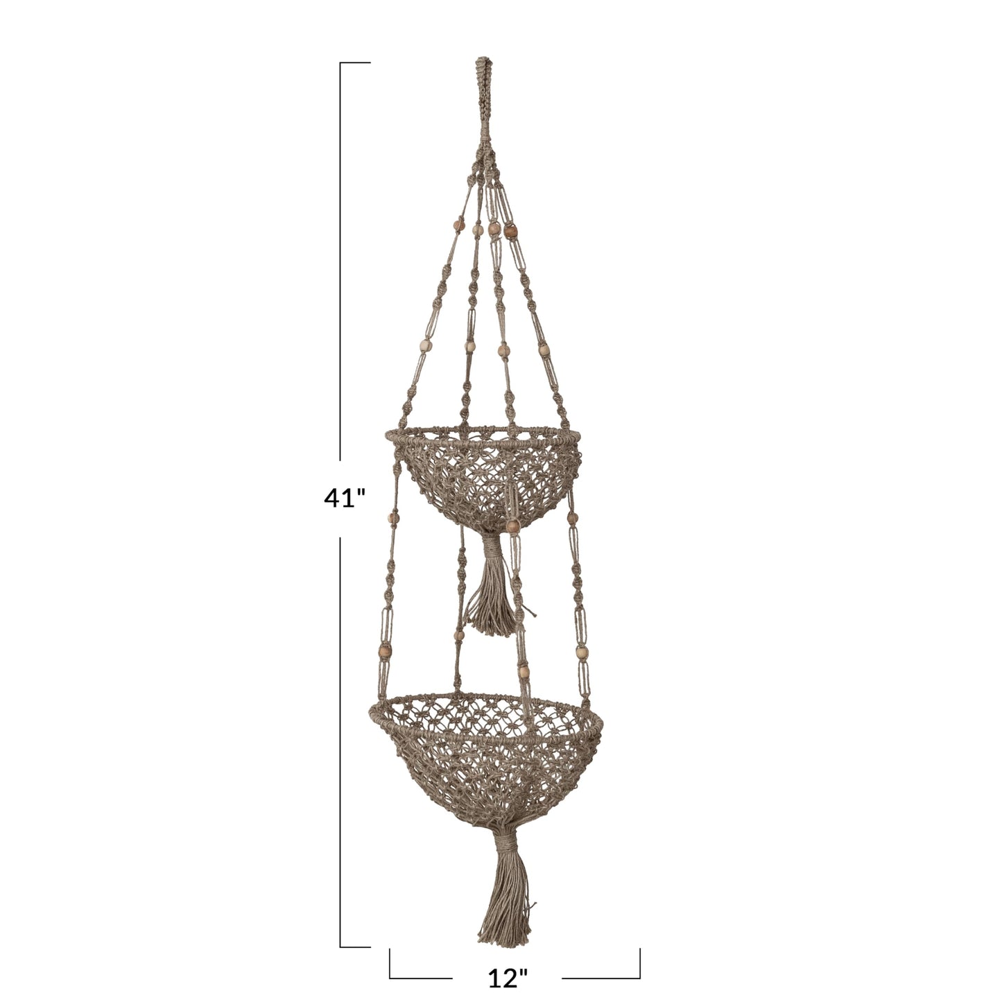 Creative Co-Op Hand-Woven Jute Macrame 2-Tier Plant Hanger, Natural