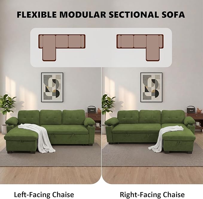 KCGKCG 93" L Shaped Sleeper Sofa Bed, Pull Out Couch Bed