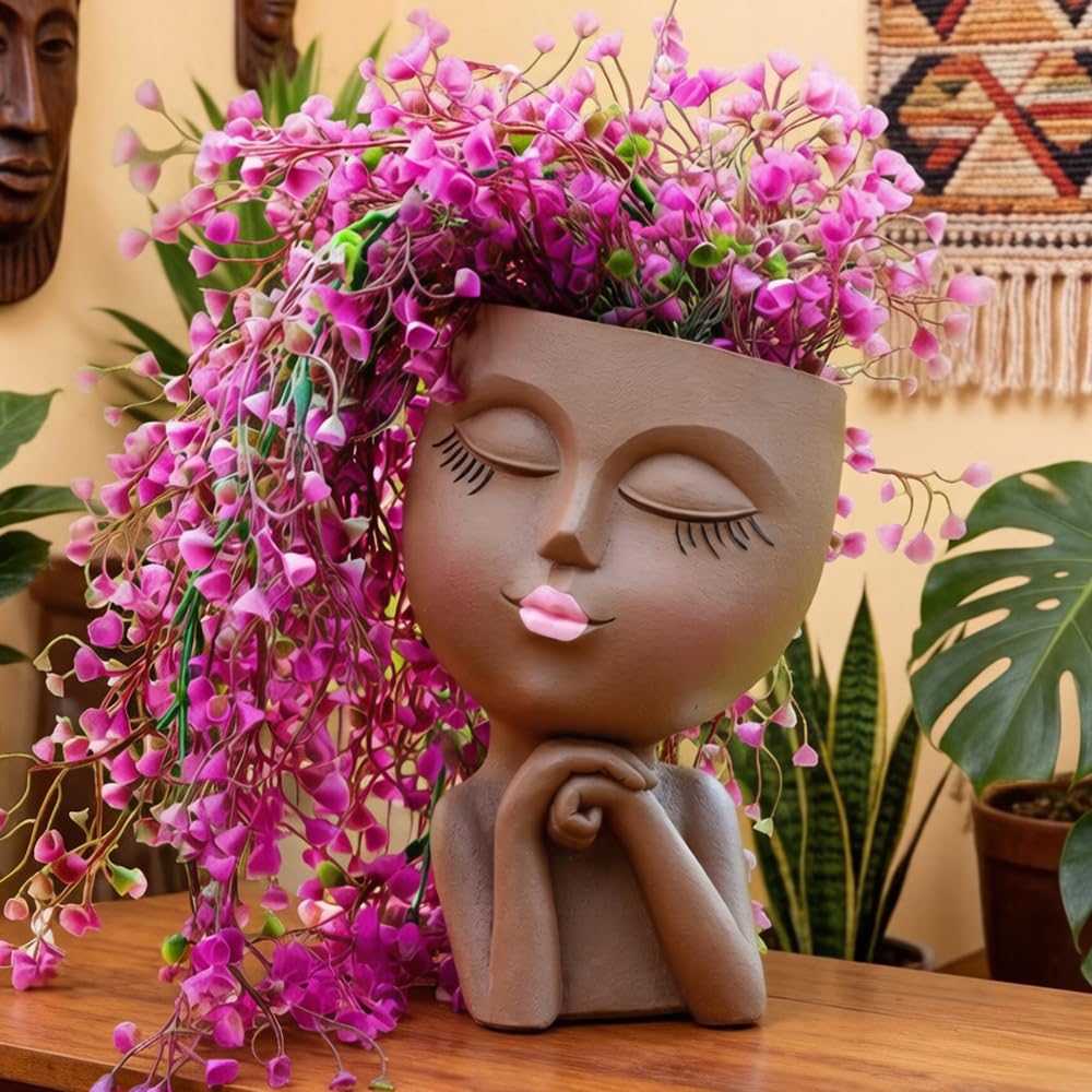 Face Planters Pots Head Planter, Air Plant Holder, Funny Plant Pots, Cute Small Succulent Flower Pot with Drainage for Indoor/Outdoor Plants, Home Garden Gift for Plant Lover, Unique Vase Art Decor 7"