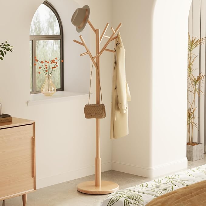 Muwuele Coat Rack, Solid Wood Coat Rack Freestanding