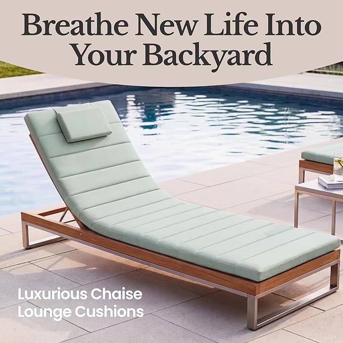 Quilted Chaise Lounge Outdoor Patio Furniture Cushions | Water-Resistant Patio