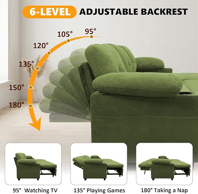 KCGKCG 93" L Shaped Sleeper Sofa Bed, Pull Out Couch Bed