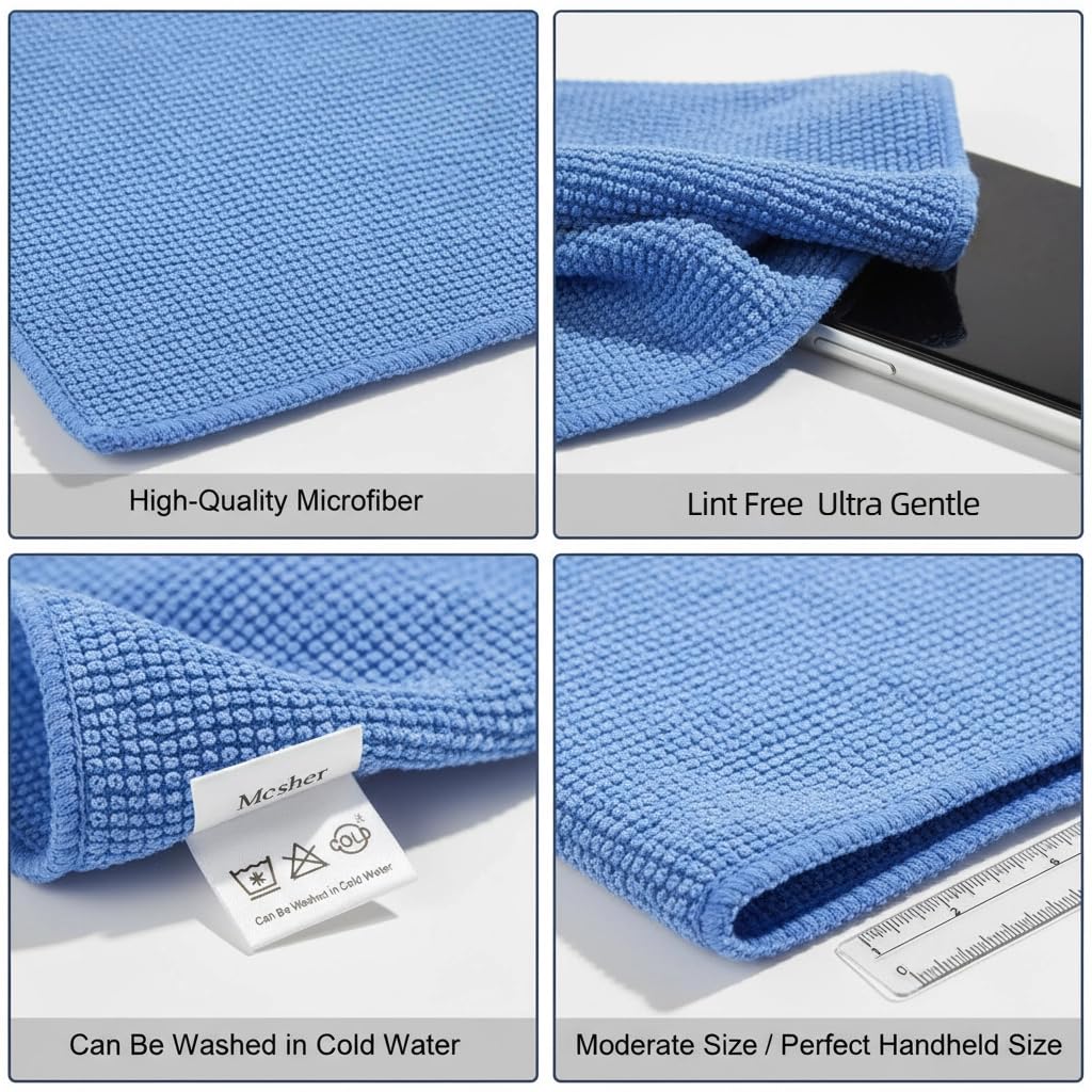 Mcsher Microfiber Cleaning Cloths - 6 Pcak, Blue, 6"x 7" Inch