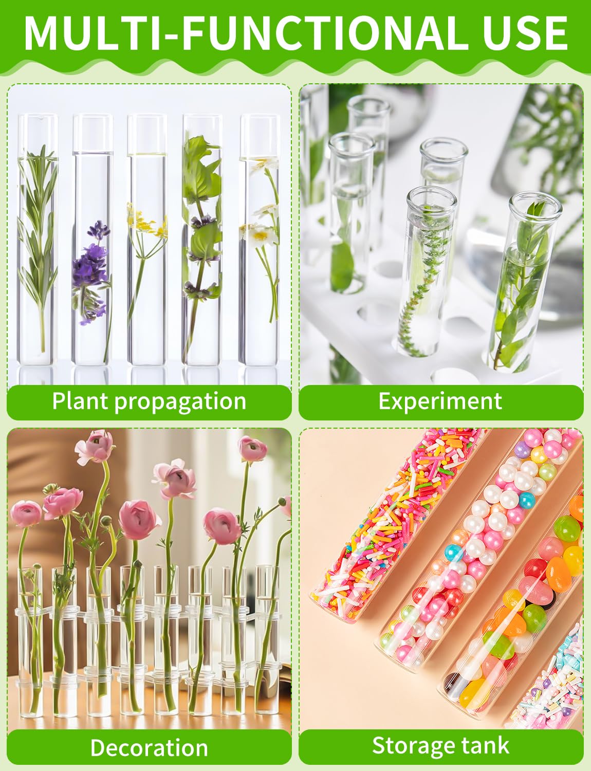 8 Tube Glass Plant Propagation Stations Clear Glass Test Tubes Tiered Planters Accessories for Home Office Plant Hanger Flower Vases Wall Decor Hydroponic Cuttings Clear Vases