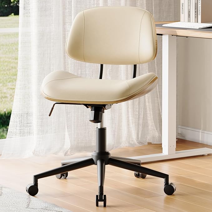 Armless Office Chair with Wheels, PU Leather Adjustable Height Desk Chair