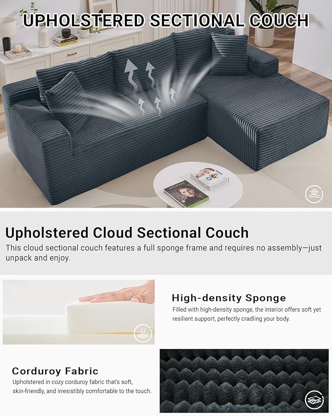 105 Inch Cloud Sectional Couch, Modern Modular Sectional Sofa