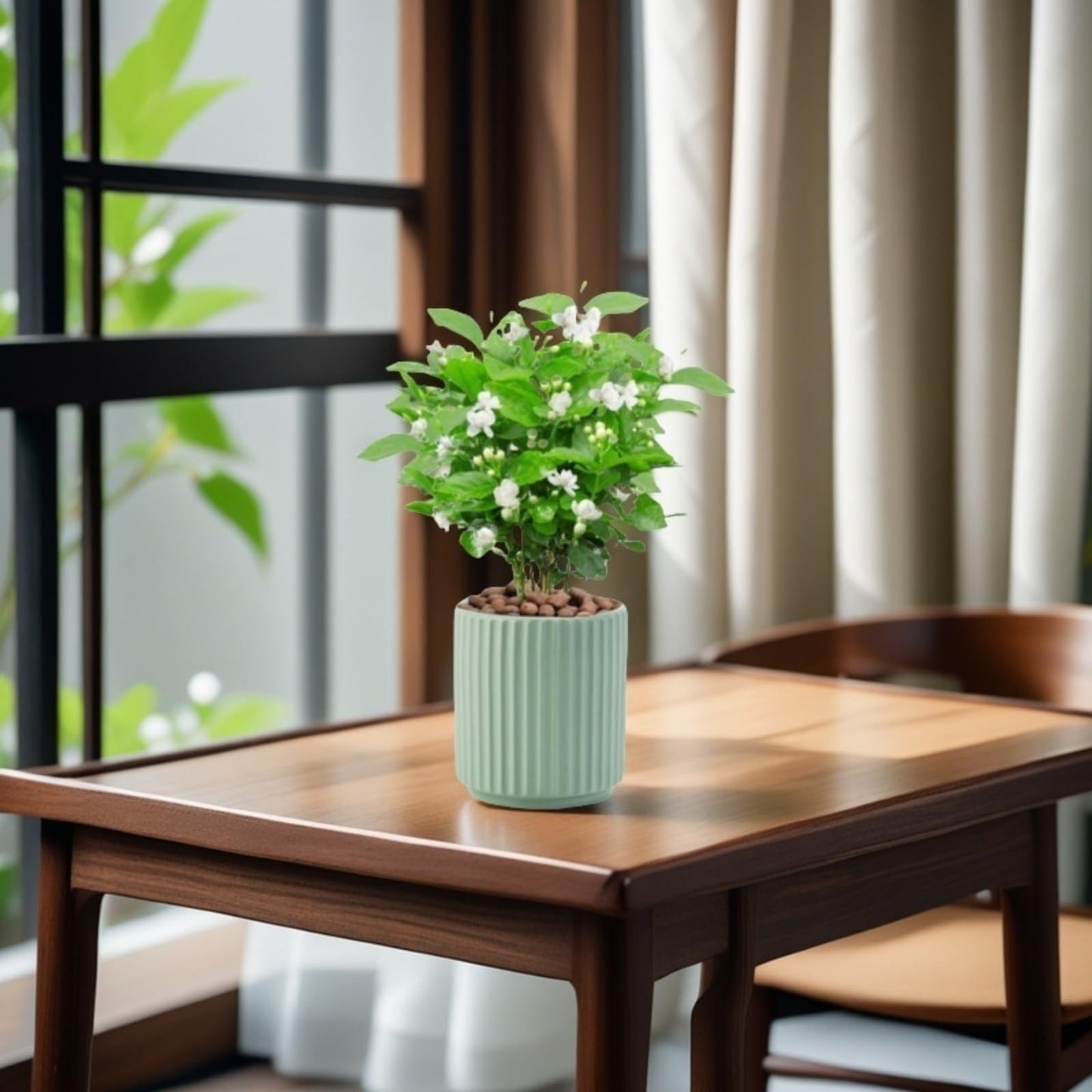 Flowers and Succulent Plant Pots, Ceramic flower Pots and Drainage Hole, Bonsai Planter Large Flower Pots for Indoor Outdoor Use for Home Office Garden Decoration,Plants not included (Green)