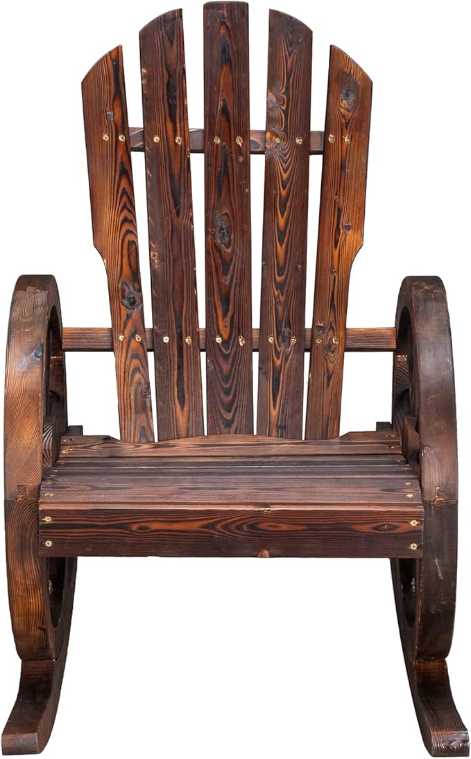 Outvita Adirondack Rocking Chair, Wood Wagon Rocker, Outdoor Wooden Carbonized