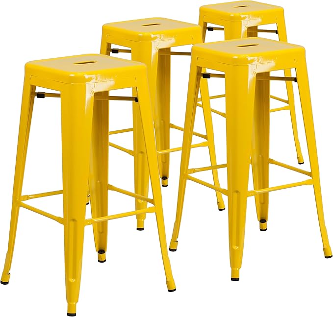 Flash Furniture Lily 4 Pack Commercial Grade 30" High Backless Yellow Metal