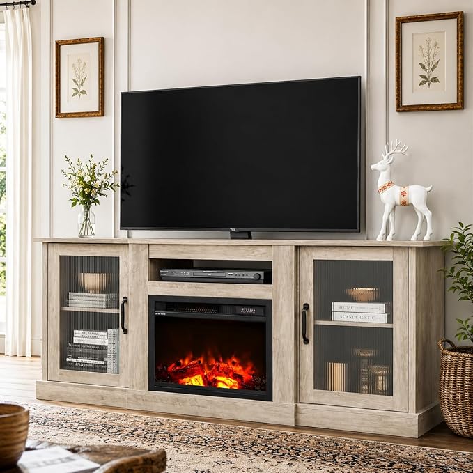 WLIVE Fireplace TV Stand for 65" TV, Entertainment Center