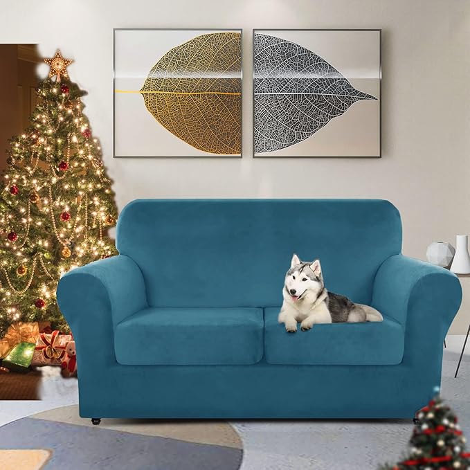 ZNSAYOTX Luxury Velvet Sofa Cover 3 Piece Stretch Loveseat Covers
