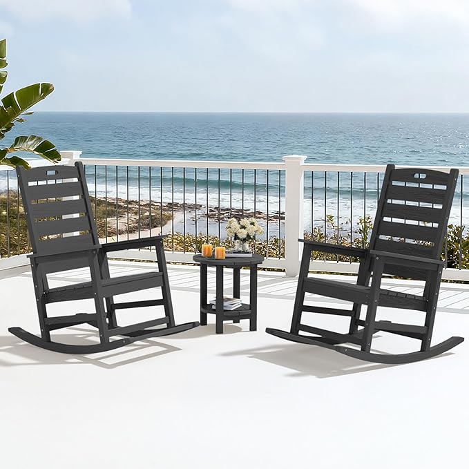 SERWALL Outdoor Rocking Chair Set of 4, Oversized HDPE Patio Rocking Chair