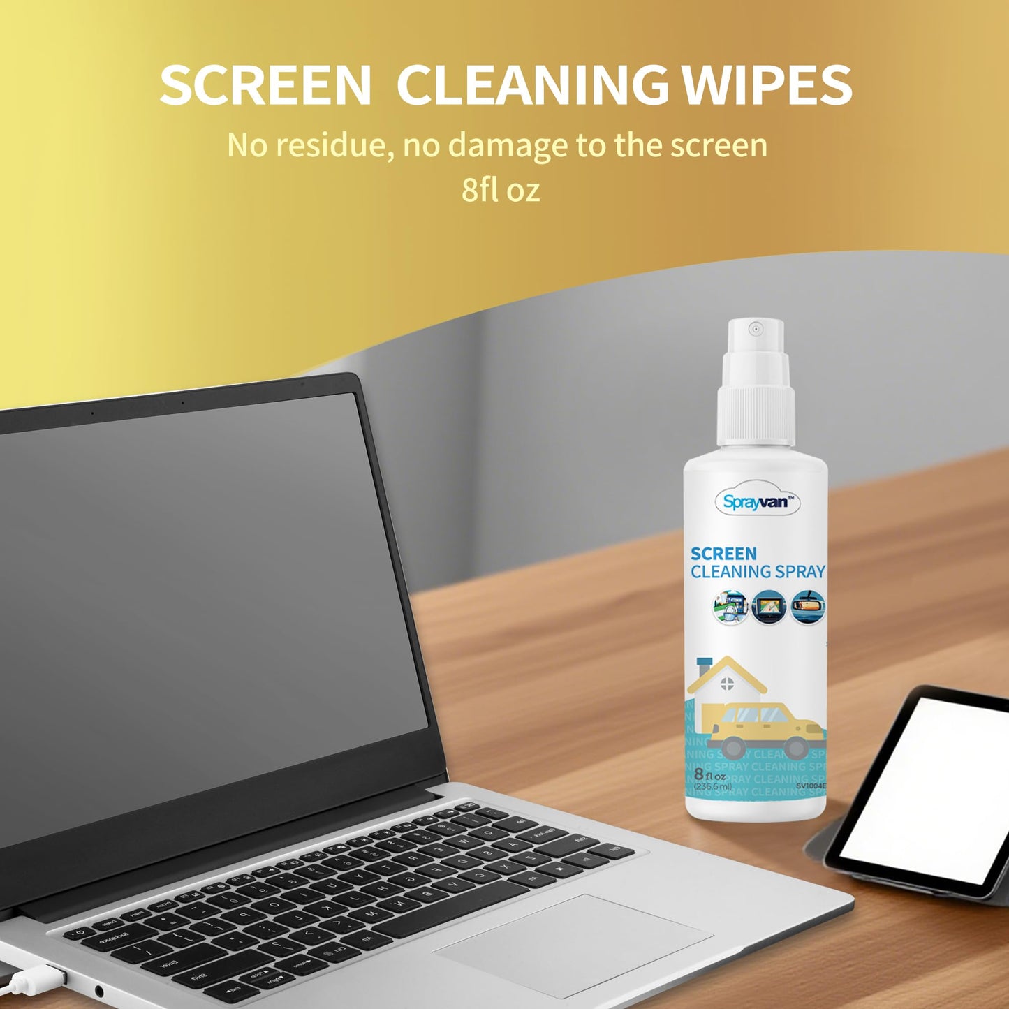 Sprayvan Screen Cleaner Spray -8oz Streak-Free TV Screen Cleaner Spray and Microfiber Cloth kit, Computer Screen Cleaner & Car Screen Cleaner for Flat Screen, LCD,Laptop,Electronic Devices and Car (1)