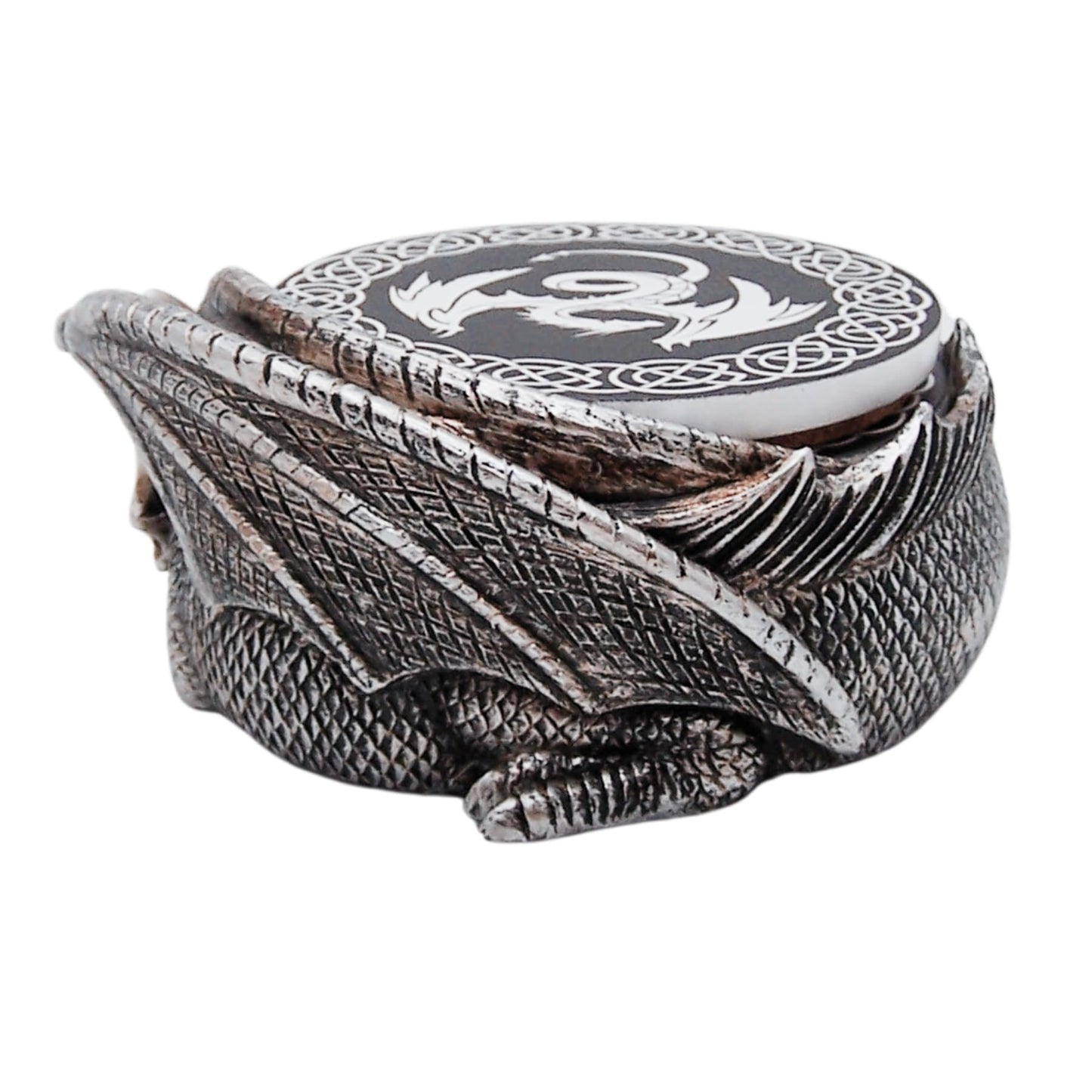 Gothic Dragon Coaster Set with Engraved Holder - 4.5-Inch Flying Dragon Coasters, Set of 4