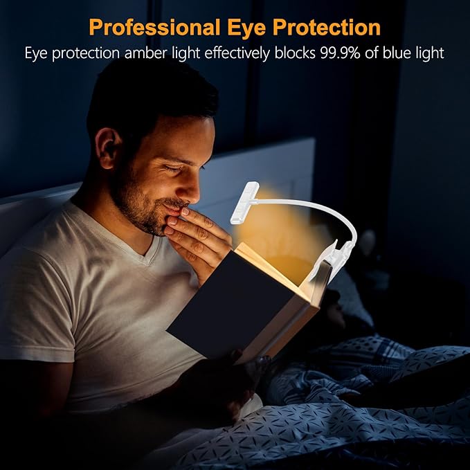 Gritin 19 LED Rechargeable Book Light for Reading in Bed with Memory Function- Eye Caring 3 Color Temperatures,Stepless Dimming Brightness,80 Hrs Runtime Clip on Light for Book Lovers-White