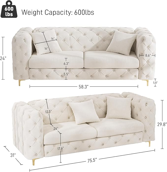 DAMAIFROM 75" Sofa Couch Mid Century Modern Velvet Couch Tufted Button Sofa